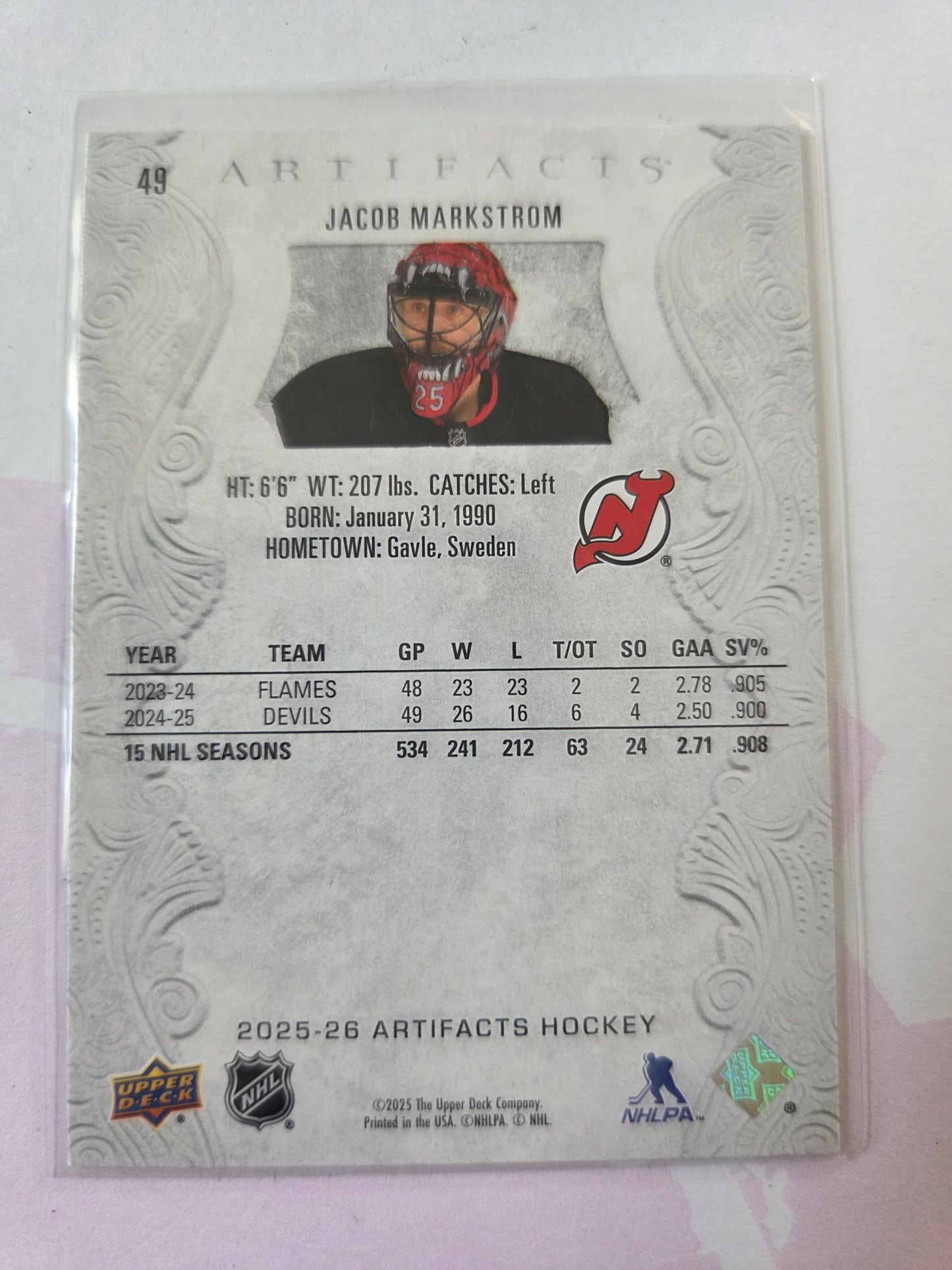 Jacob Markstrom Upper Deck Artifacts Hockey #49 [New Jersey Devils]