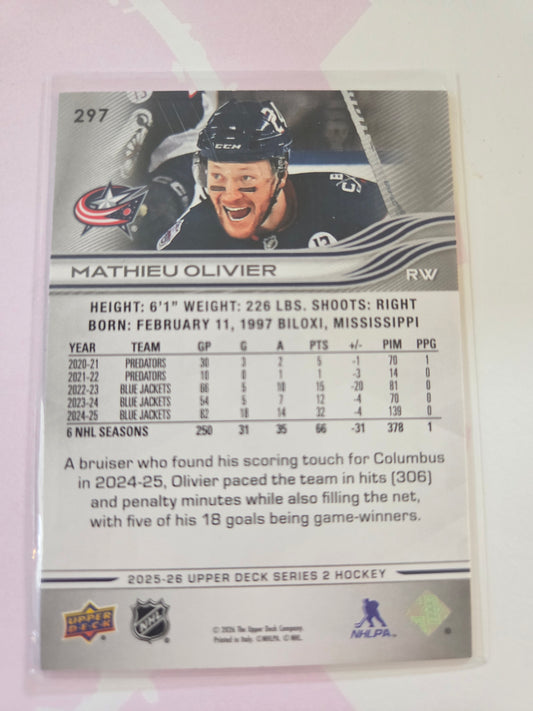 Mathieu Oliver Upper Deck Series 2 #297 [Columbus Blue Jackets]