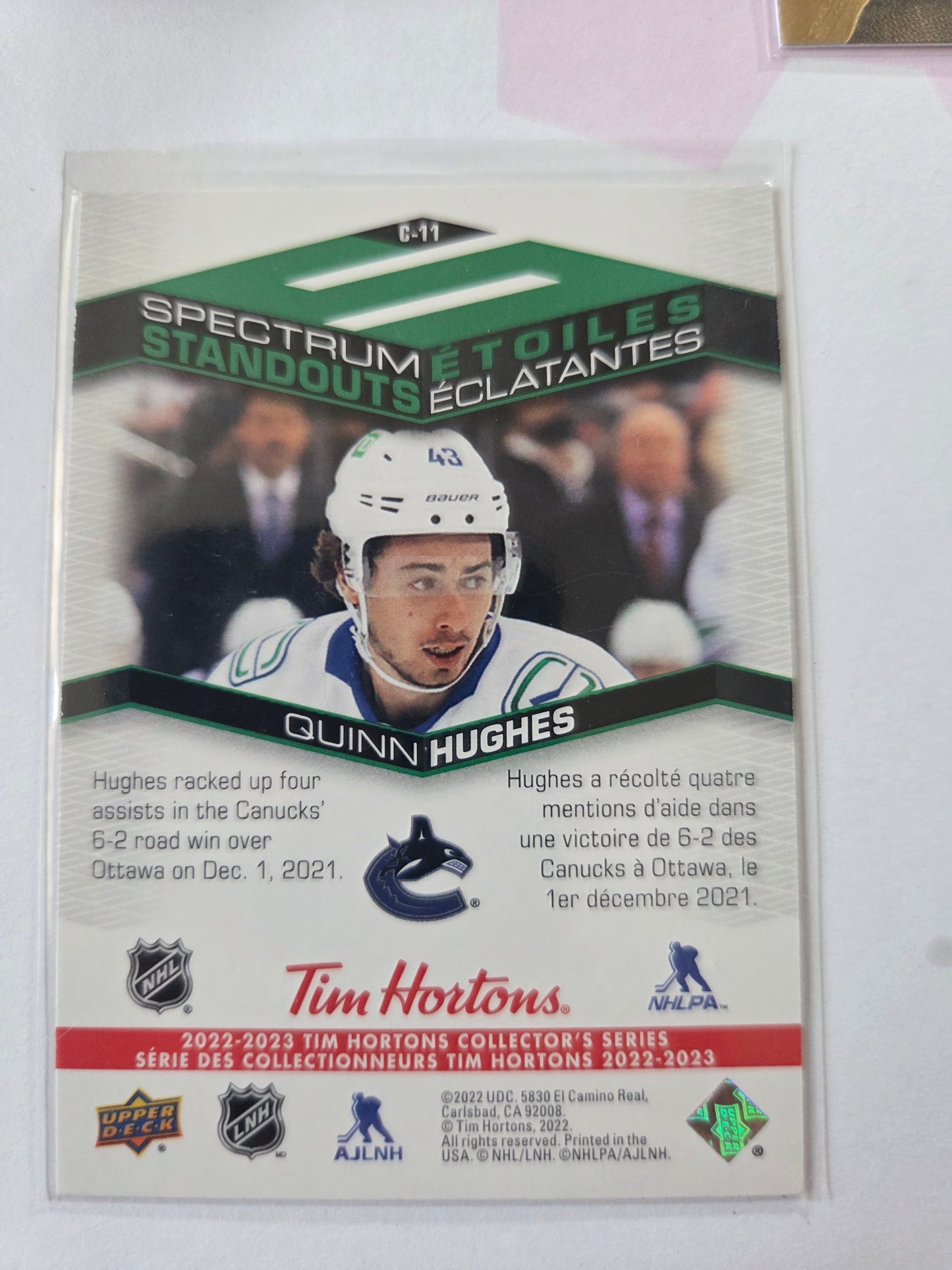 Quinn Hughes Upper Deck Spectrum Standouts [Vancouver Canucks]