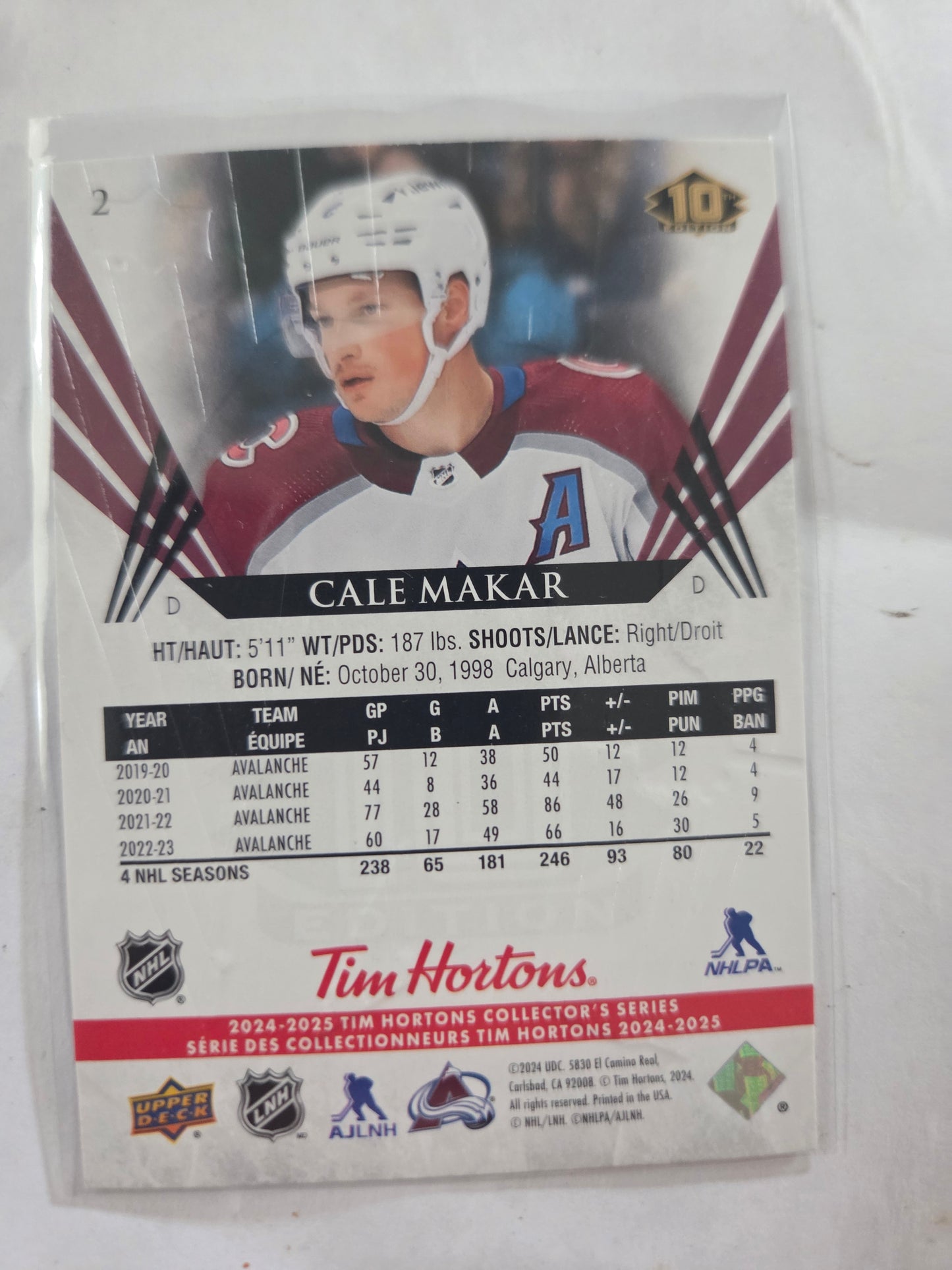 Cale Makar Upper Deck 10th Edition #2 [Colorado Avalanche]
