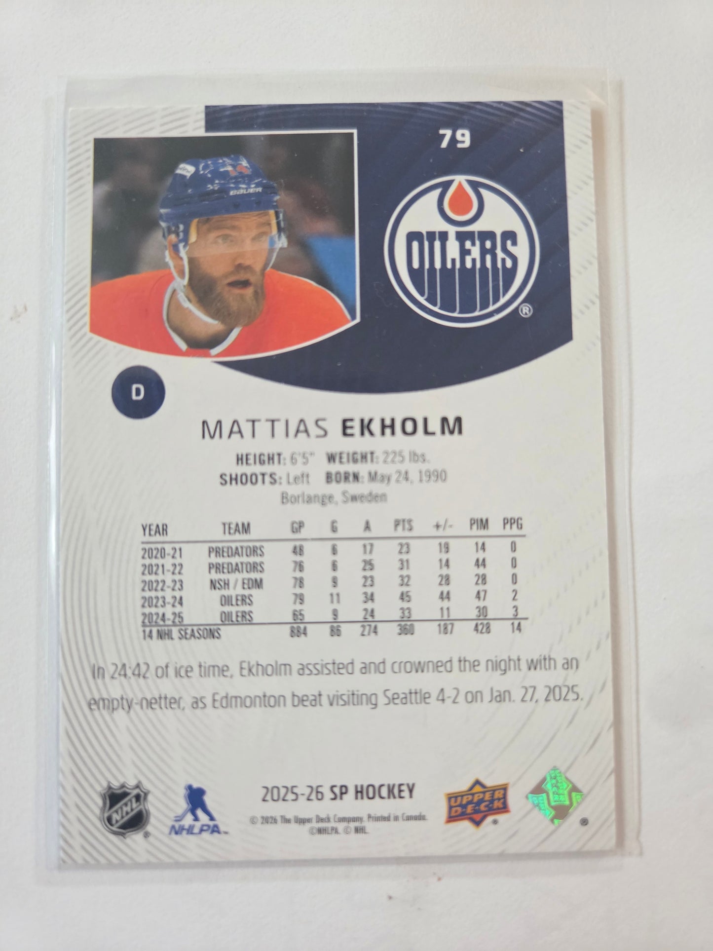 Mattias Ekholm SP Hockey #79 [Edmonton Oilers]