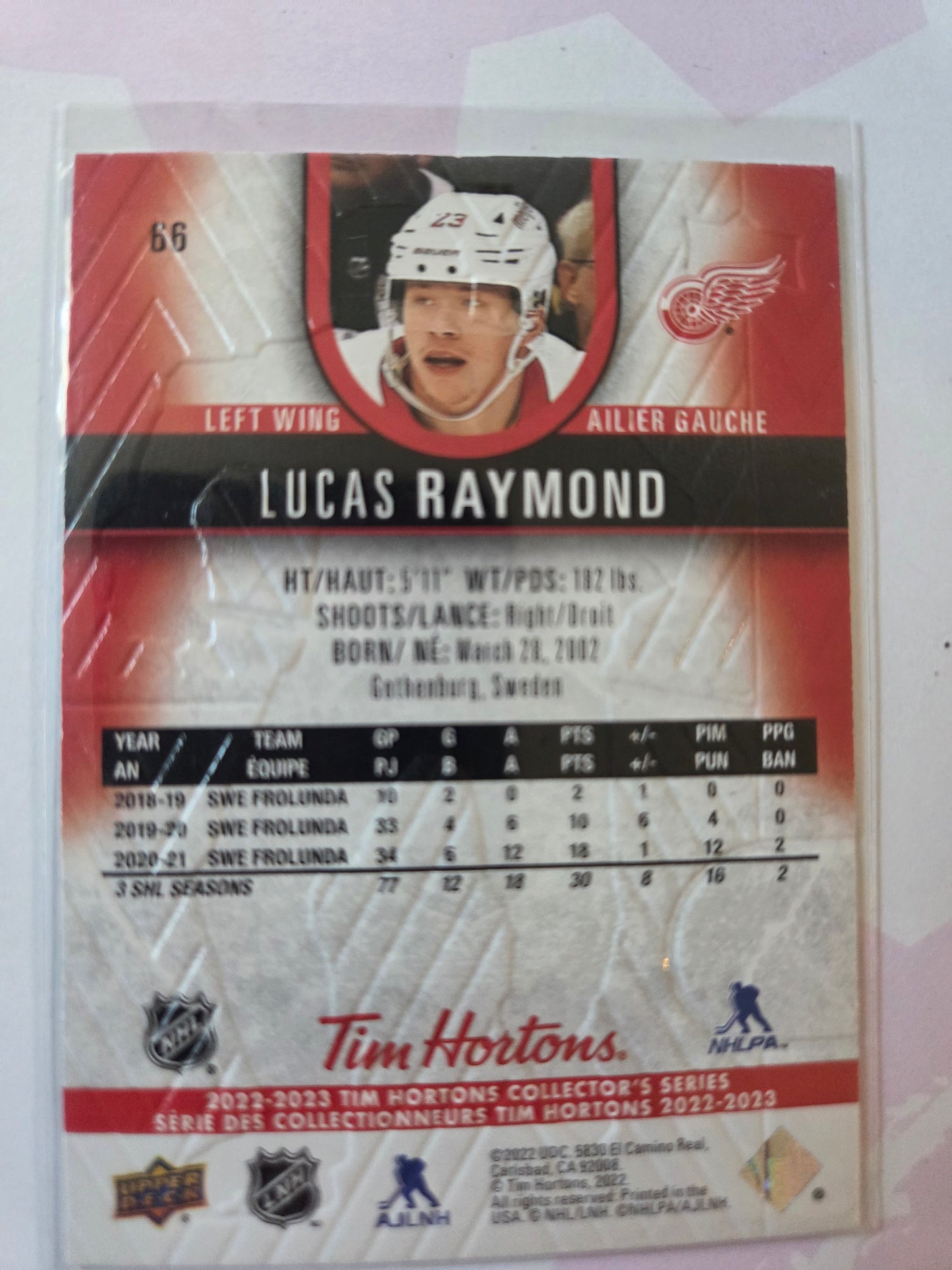 Lucas Raymond Upper Deck Tim Hortons #66 [Detroit Red Wings]
