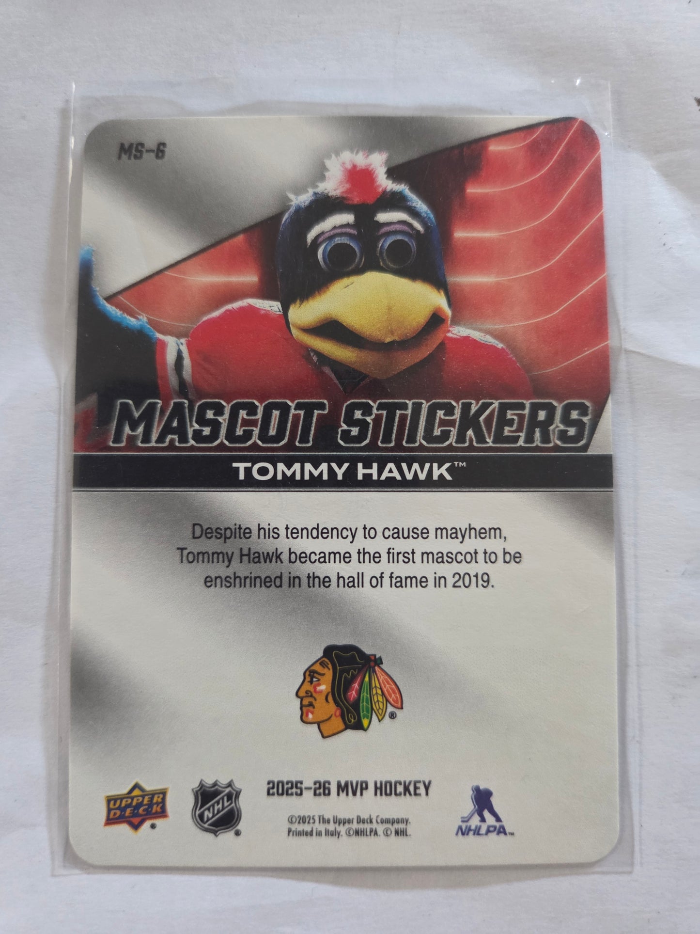 Tommy Hawk Upper Deck MVP Hockey Mascot Stickers [Chicago Blackhawks]