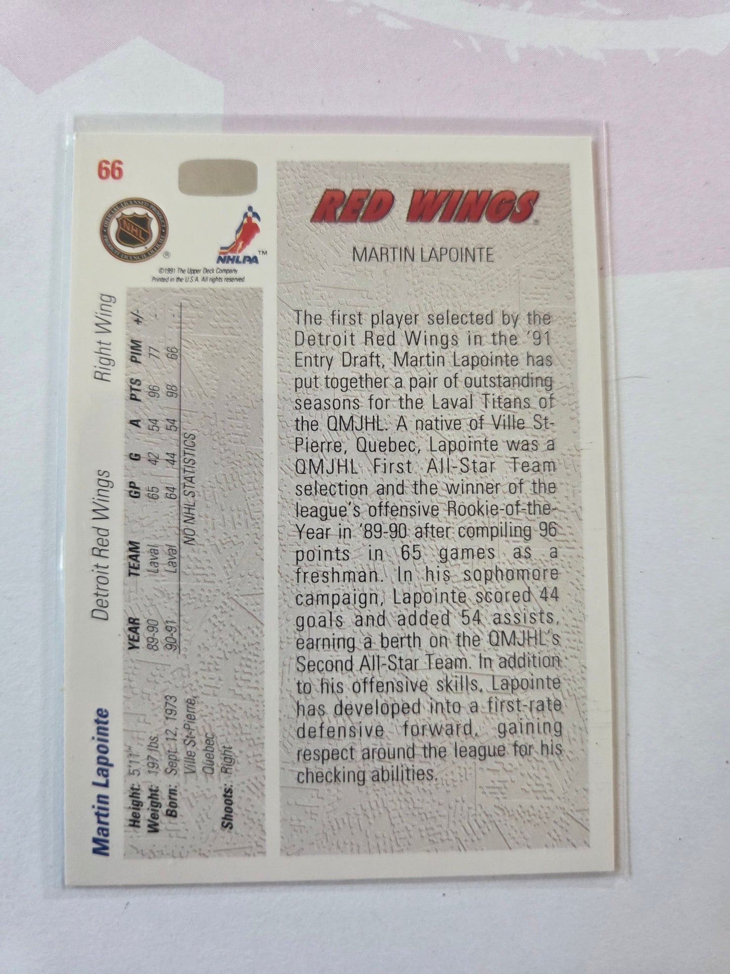 Martin Lapointe Upper Deck 1997 Draft Choice #66 [Detroit Red Wings]