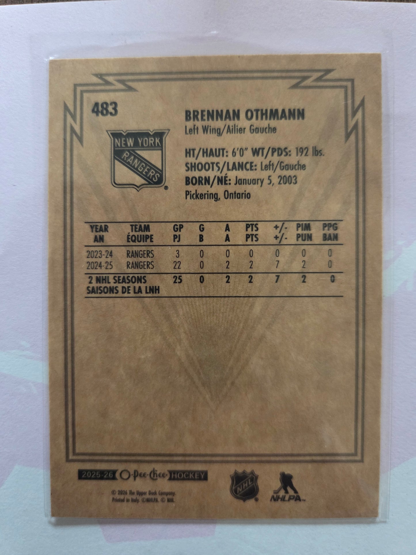 Brennan Othmann O-Pee-Chee Hockey #483 [New York Rangers]