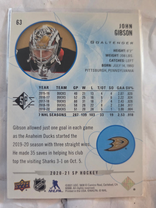 John Gibson Blue SP Hockey #63 [Anaheim Ducks]