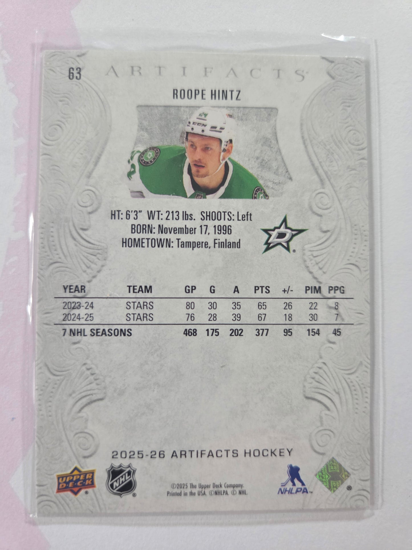 Roope Hintz Upper Deck Artifacts Hockey #63 [Dallas Stars]