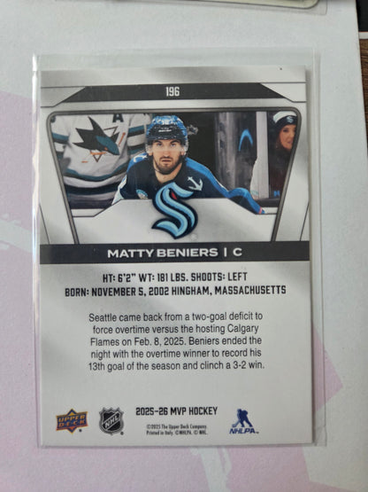 Matty Beniers Upper Deck MVP Hockey #196 [Seattle Kraken]