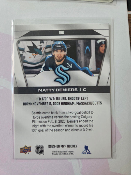 Matty Beniers Upper Deck MVP Hockey #196 [Seattle Kraken]