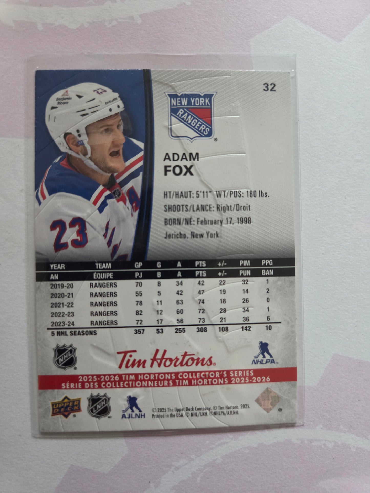 Adam Fox Upper Deck Tim Hortons #32 [New York Rangers]