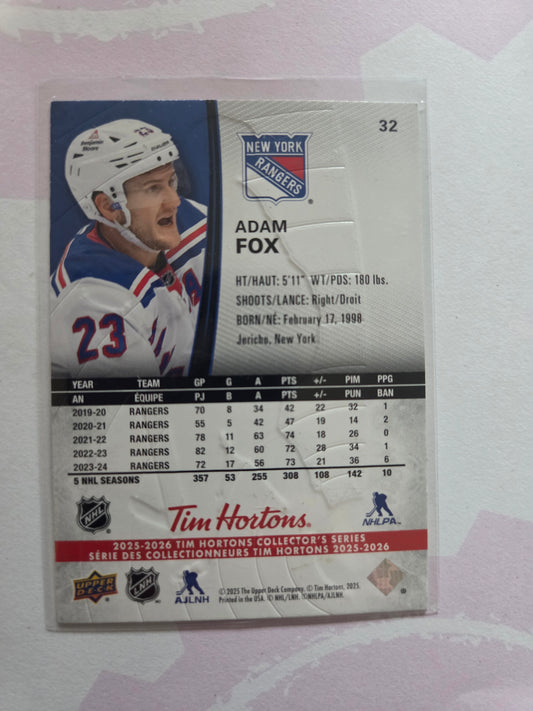 Adam Fox Upper Deck Tim Hortons #32 [New York Rangers]