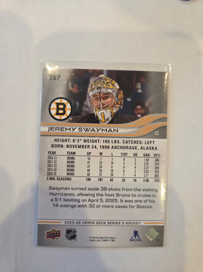Jeremy Swayman Upper Deck Series 2 #257 [Boston Bruins]