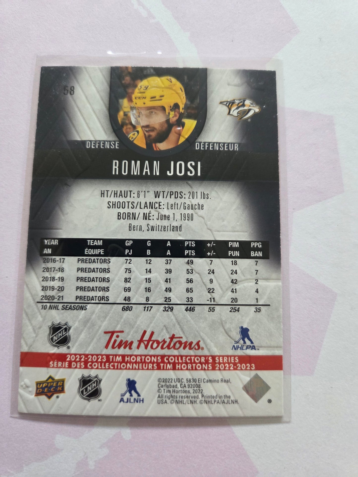 Roman Josi Upper Deck Tim Hortons #58 [Nashville Predators]