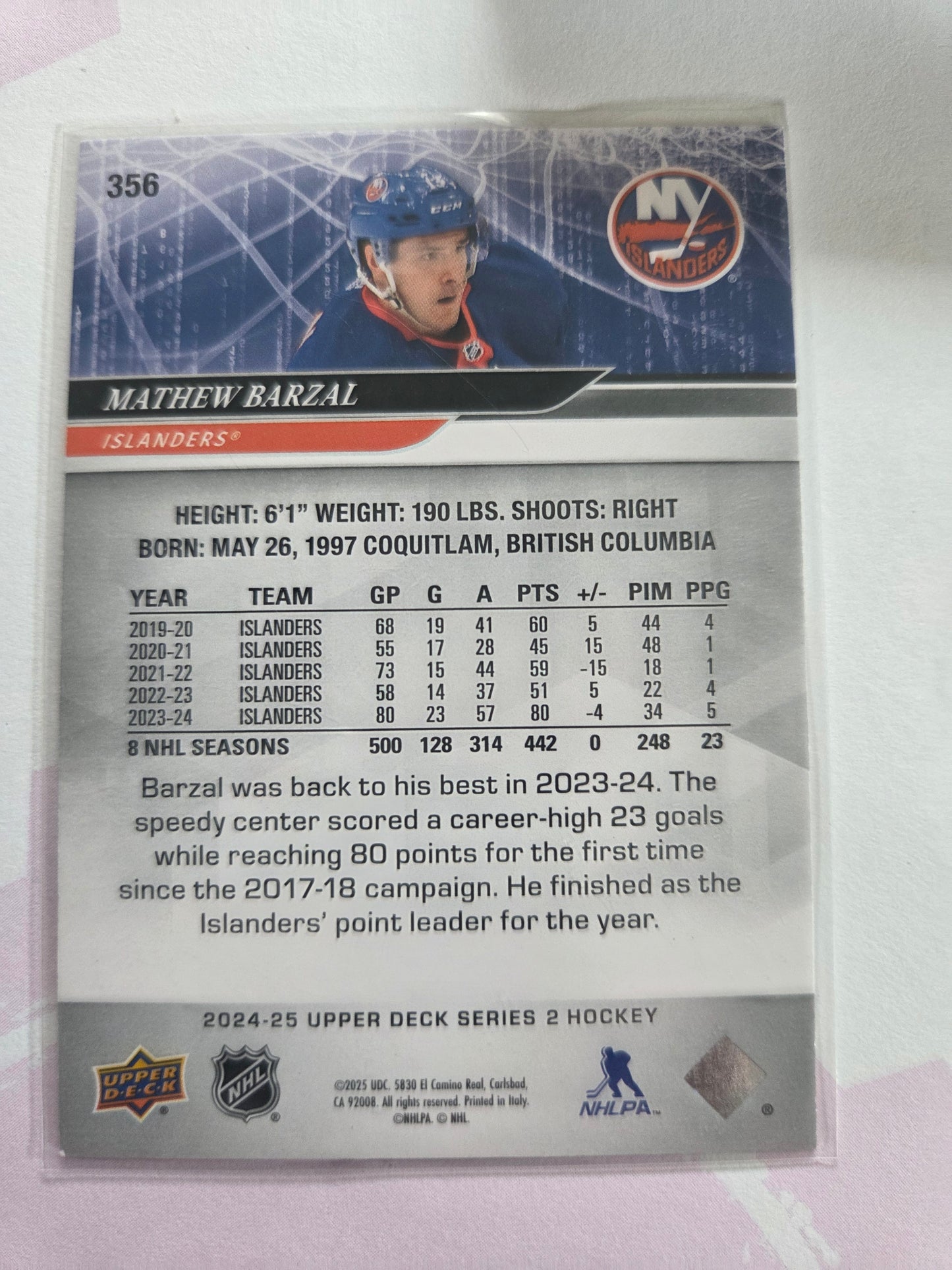 Mathew Barzal Upper Deck Series 2 #356 [New York Islanders]