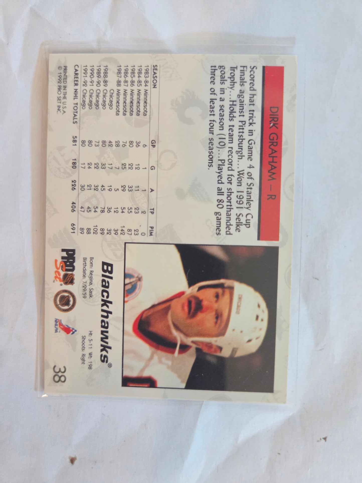 Dirk Graham NHL Pro Set #38 [Chicago Blackhawks]