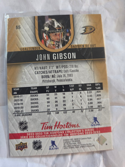 John Gibson Tim Hortons Upper Deck #65 [Anaheim Ducks]