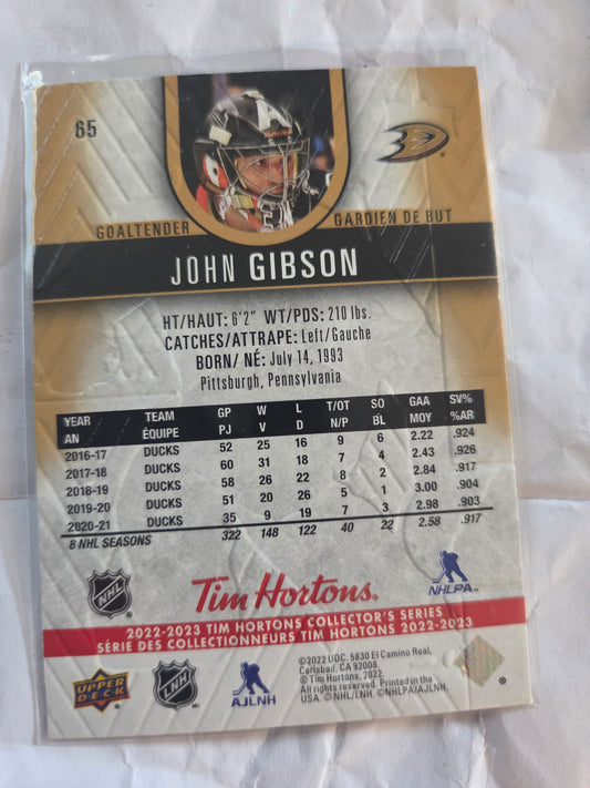 John Gibson Tim Hortons Upper Deck #65 [Anaheim Ducks]