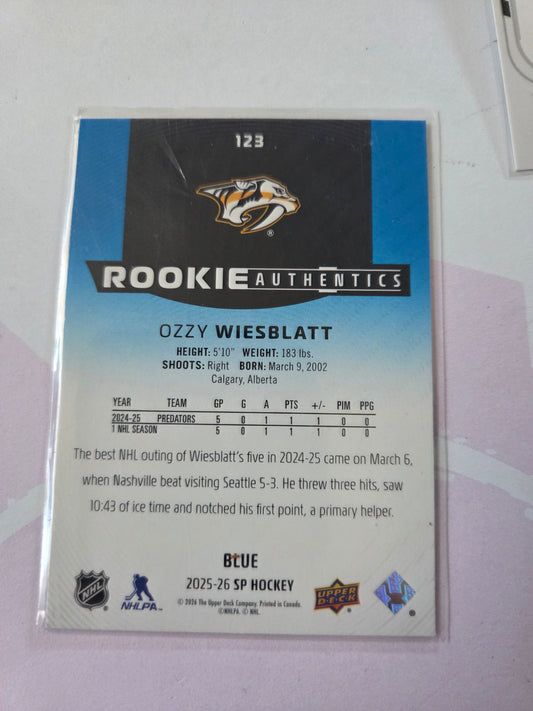 Ozzy Wiesblatt Blue SP Hockey #123 [Nashville Predators]