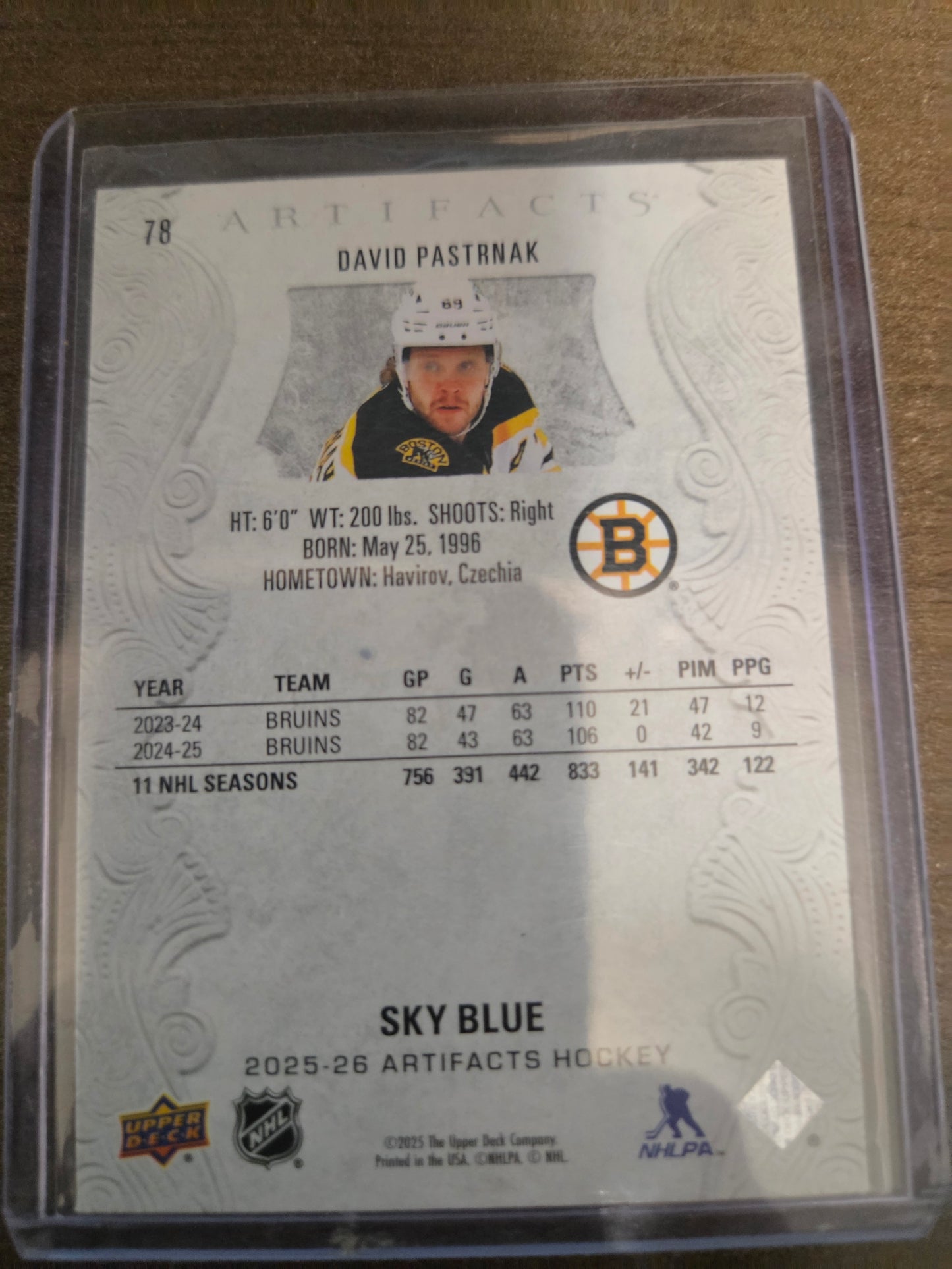 David Pastrnak Sky Blue Artifacts Hockey #78 [Boston Bruins]