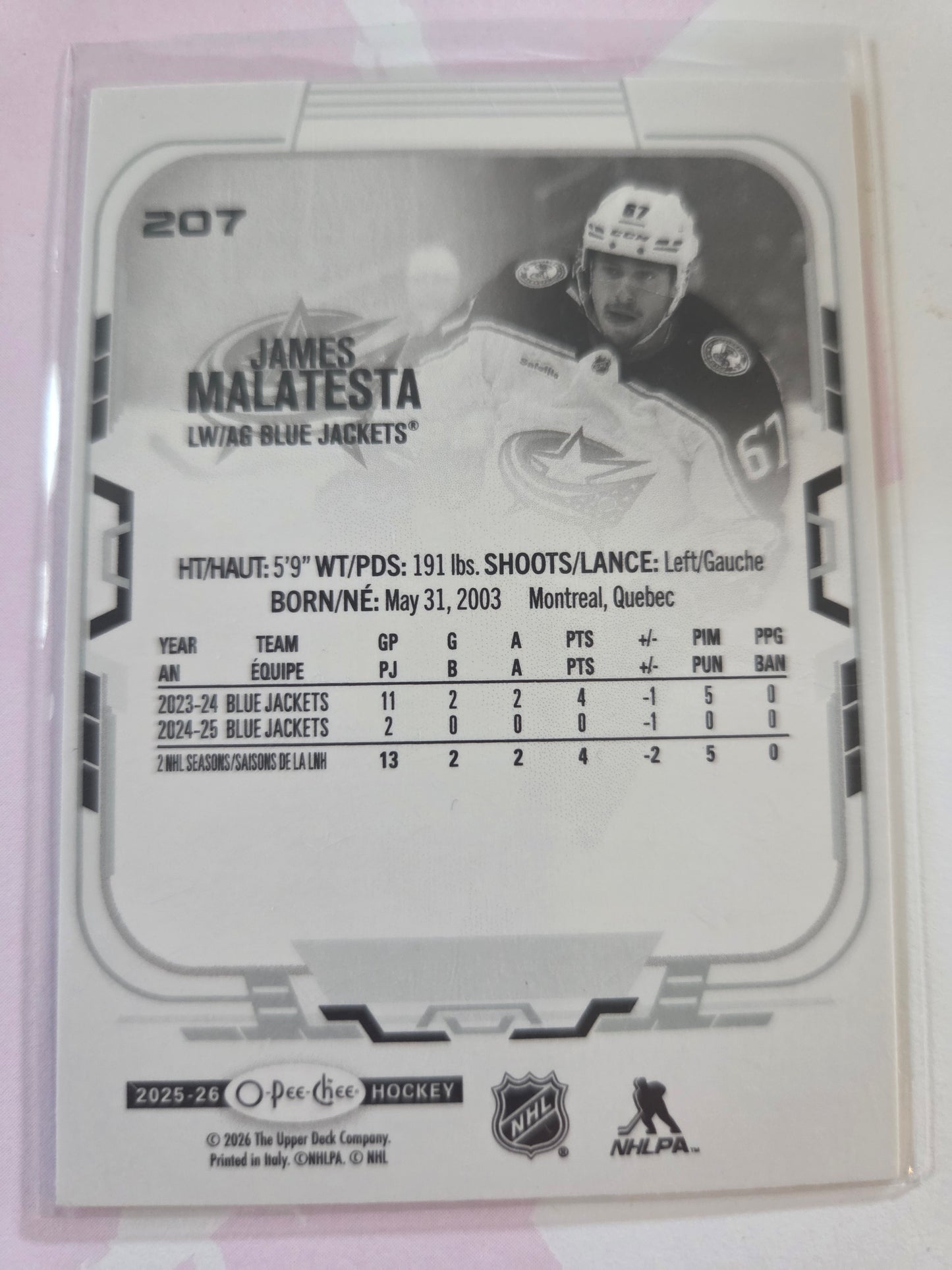 James Malatesta O-Pee-Chee Hockey #207 [Columbus Blue Jackets]
