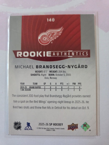 Michael Brandsegg-Nygård SP Hockey Rookie Authentics 0084/1749 #140 [Detroit Red Wings]