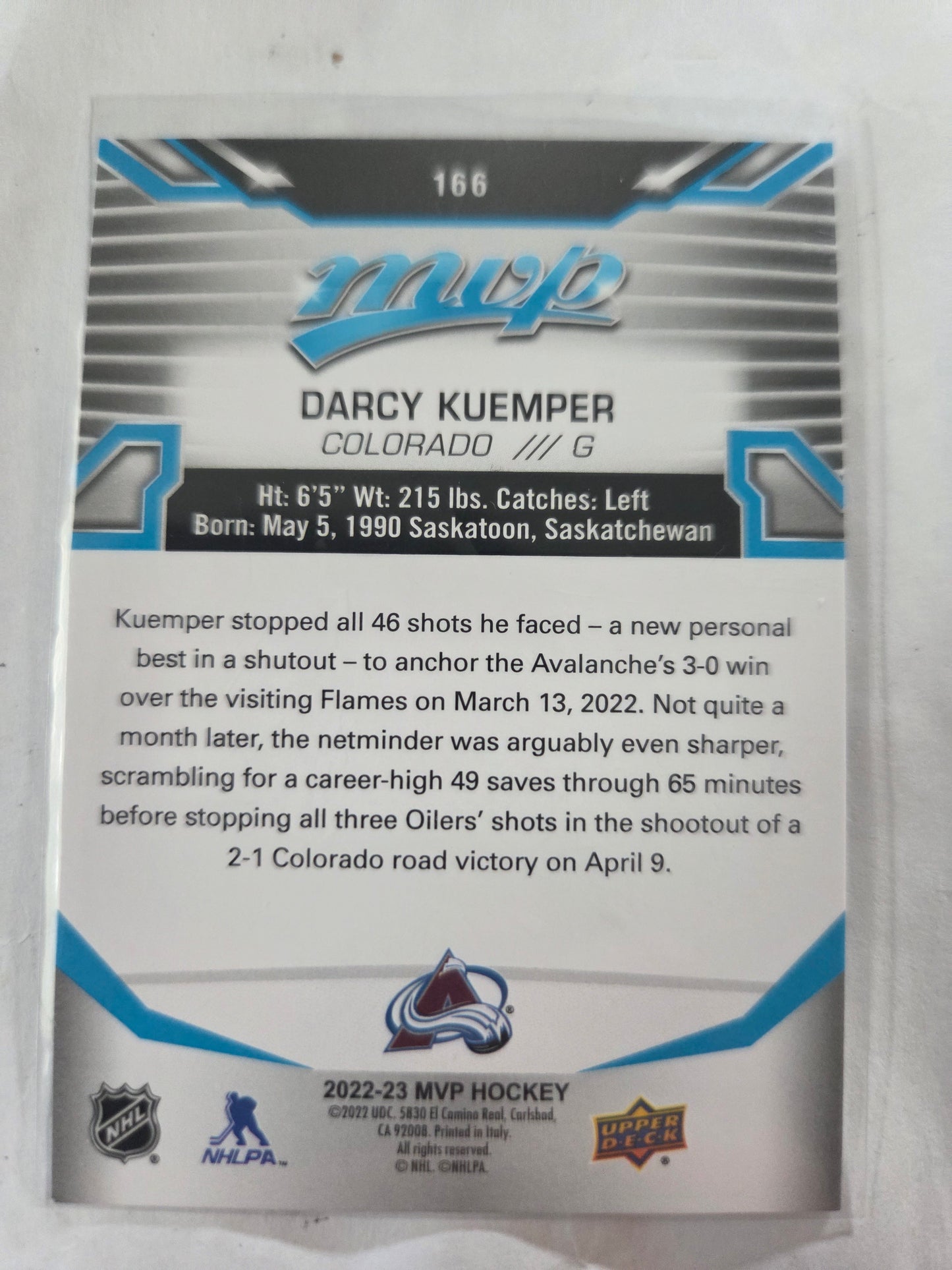 Darcy Kuemper Blue MVP Hockey #166 [Colorado Avalanche]
