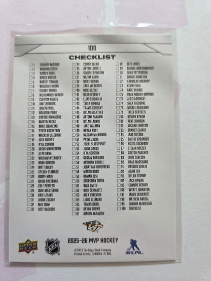 Filip Forsberg Upper Deck MVP Hockey Checklist #100 [Nashville Predators]