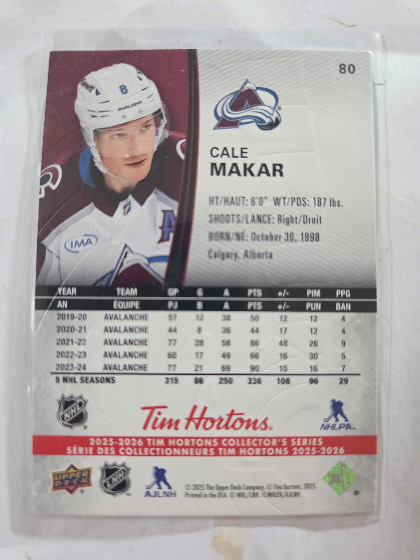 Cale Makar Upper Deck Tim Hortons #80 [Colorado Avalanche]