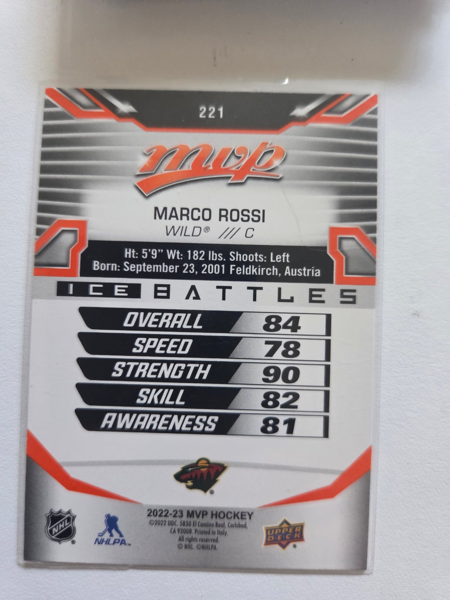 Marco Rossi Upper Deck MVP Hockey Ice Battles #221 [Minnesota Wild]
