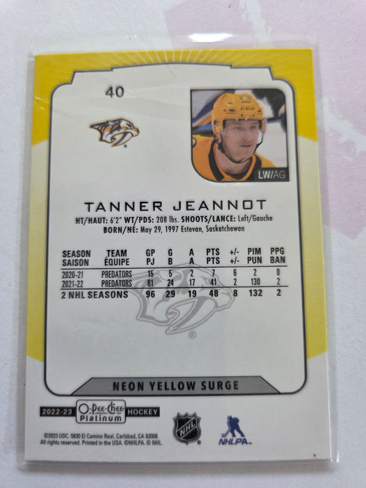 Tanner Jeannot O-Pee-Chee Platinum Hockey Neon Yellow Surge #40 [Nashville Predators]