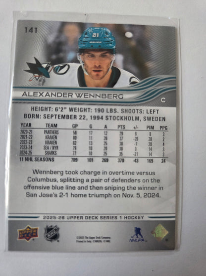 Alexander Wennberg Upper Deck Series 1 #141 [San Jose Sharks]