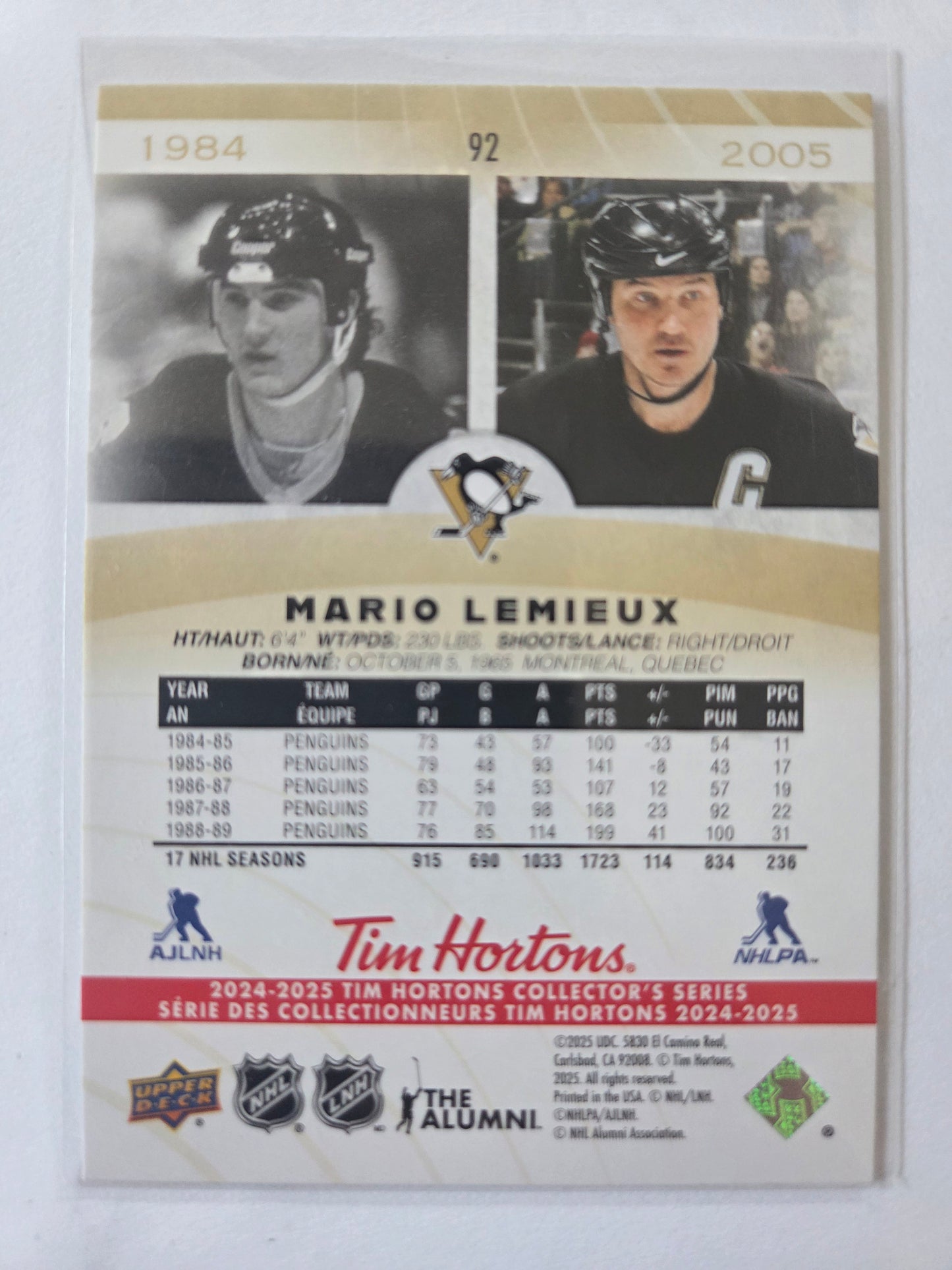 Mario Lemieux Upper Deck Tim Hortons #92 [Pittsburgh Penguins]