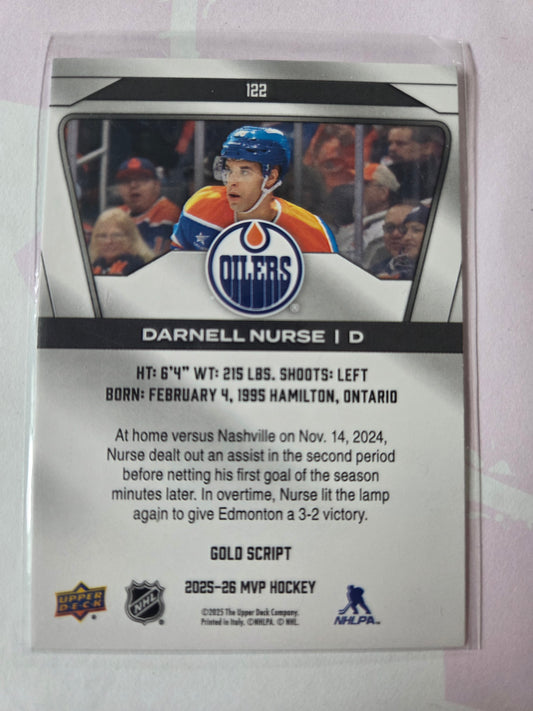 Darnell Nurse Gold Script Signed MVP Hockey #122 [Edmonton Oilers]