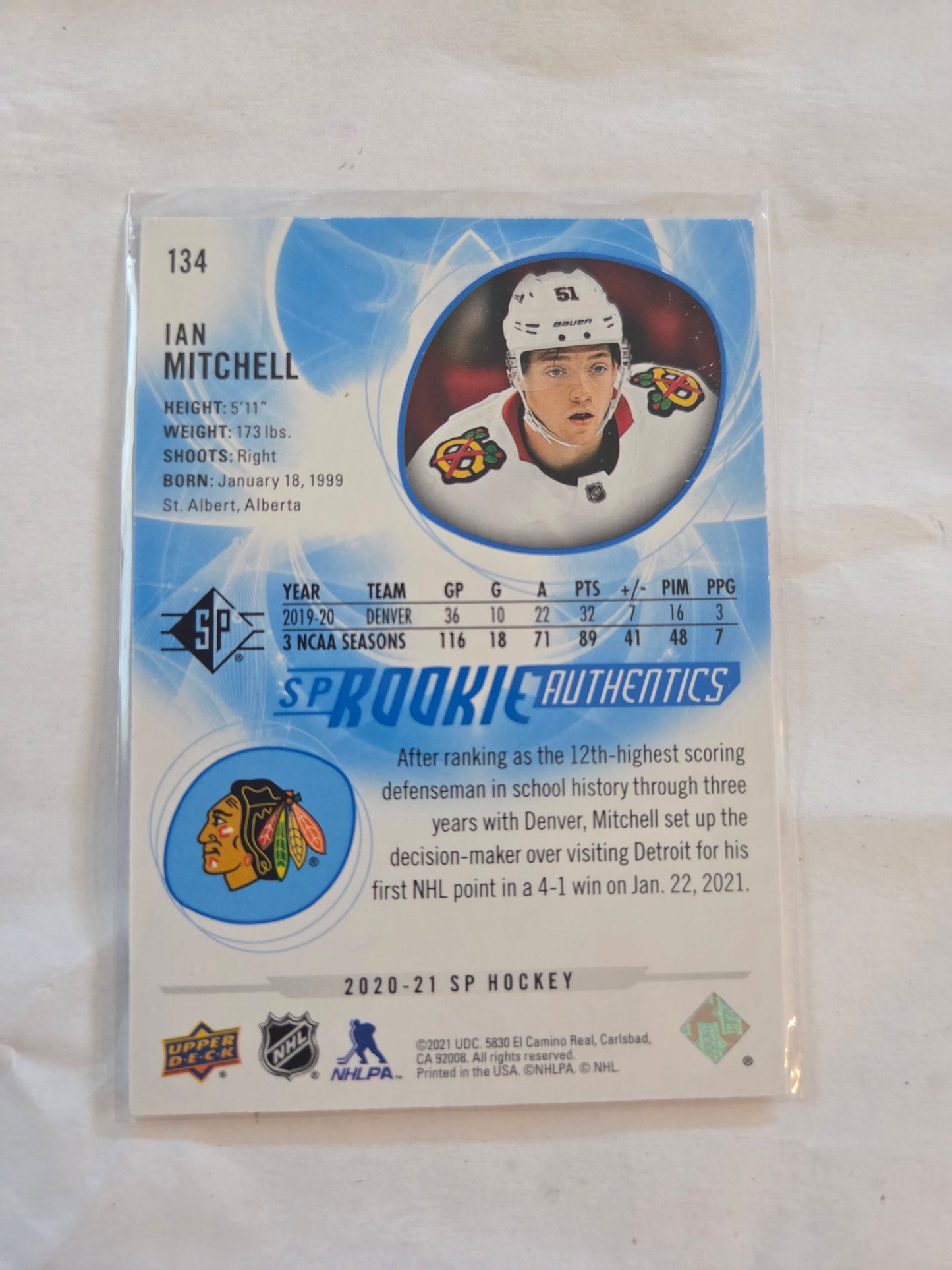 Ian Mitchell Blue SP Hockey Rookie Authentics #134 [Chicago Blackhawks]