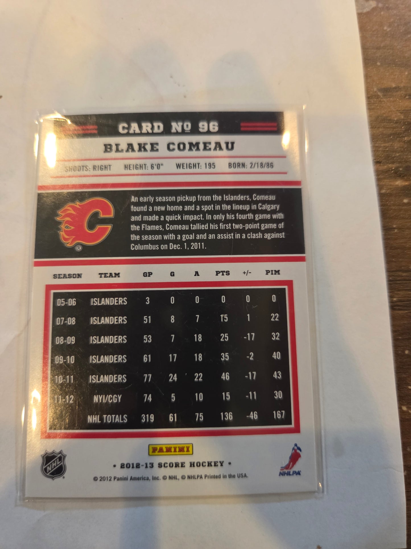 Blake Comeau Panini Score Hockey #96 [Calgary Flames]