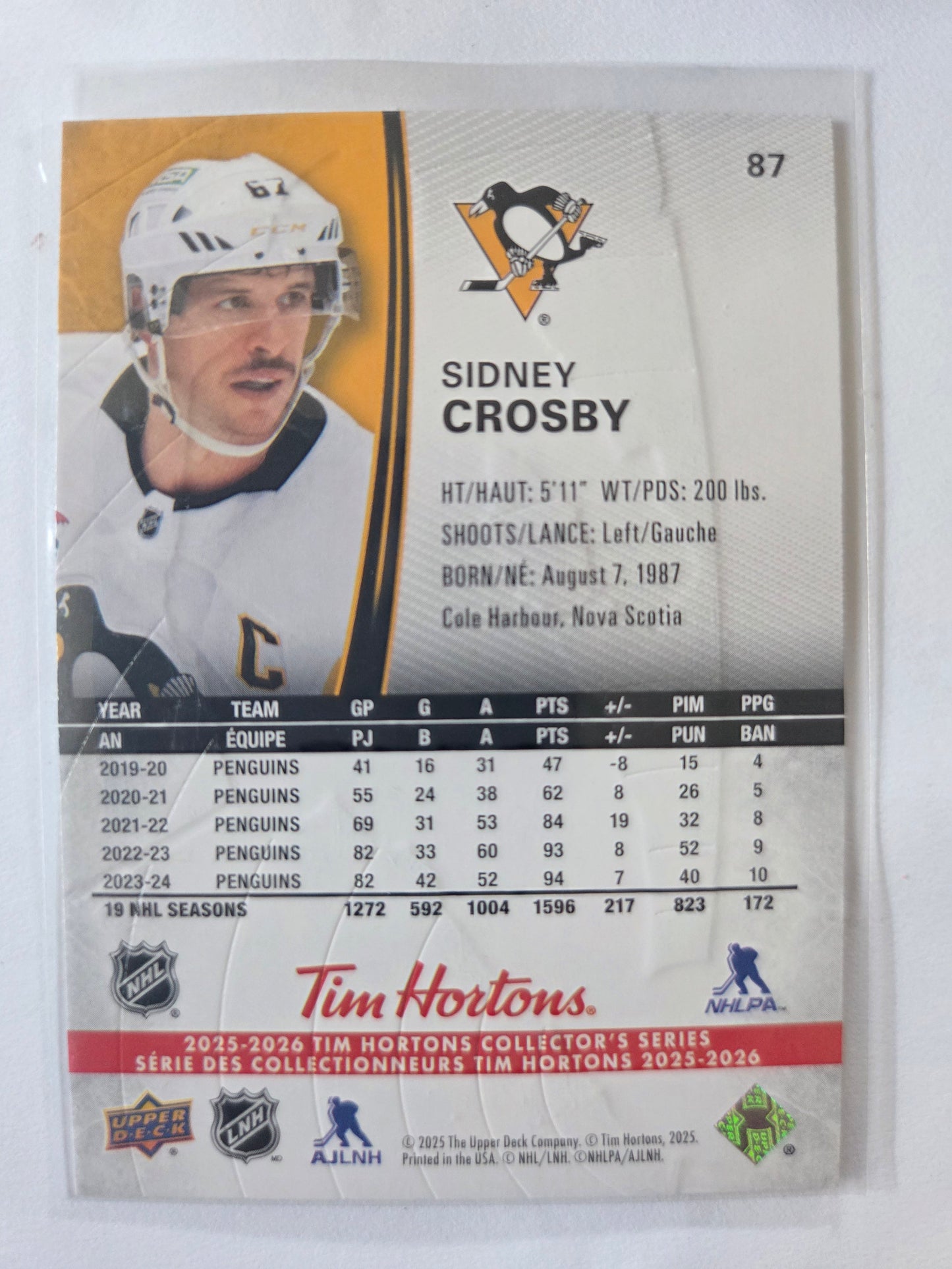Sidney Crosby Tim Hortons Upper Deck #87 [Pittsburgh Penguins]