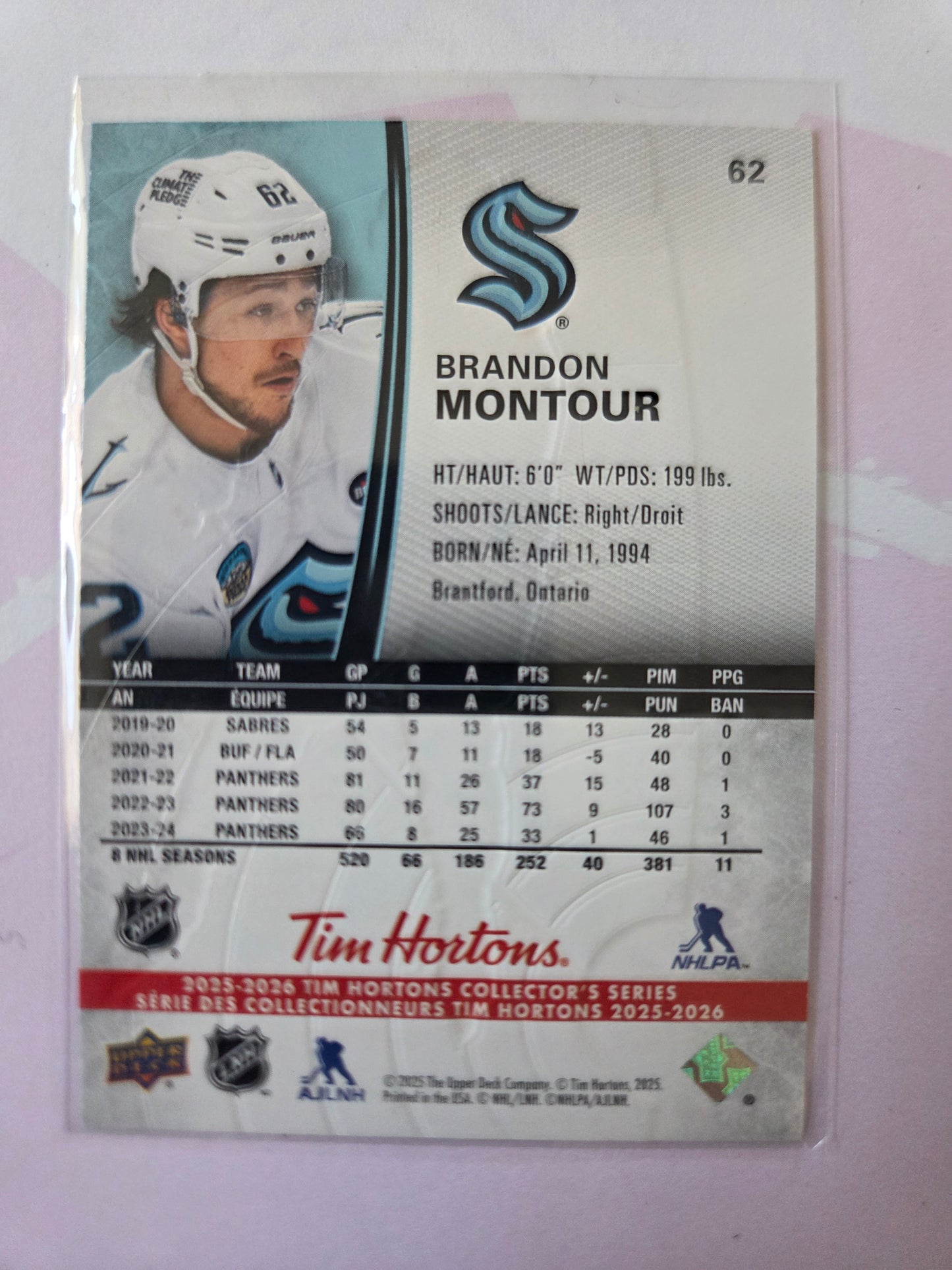 Brandon Montour Tim Hortons Upper Deck #62 [Seattle Kraken]
