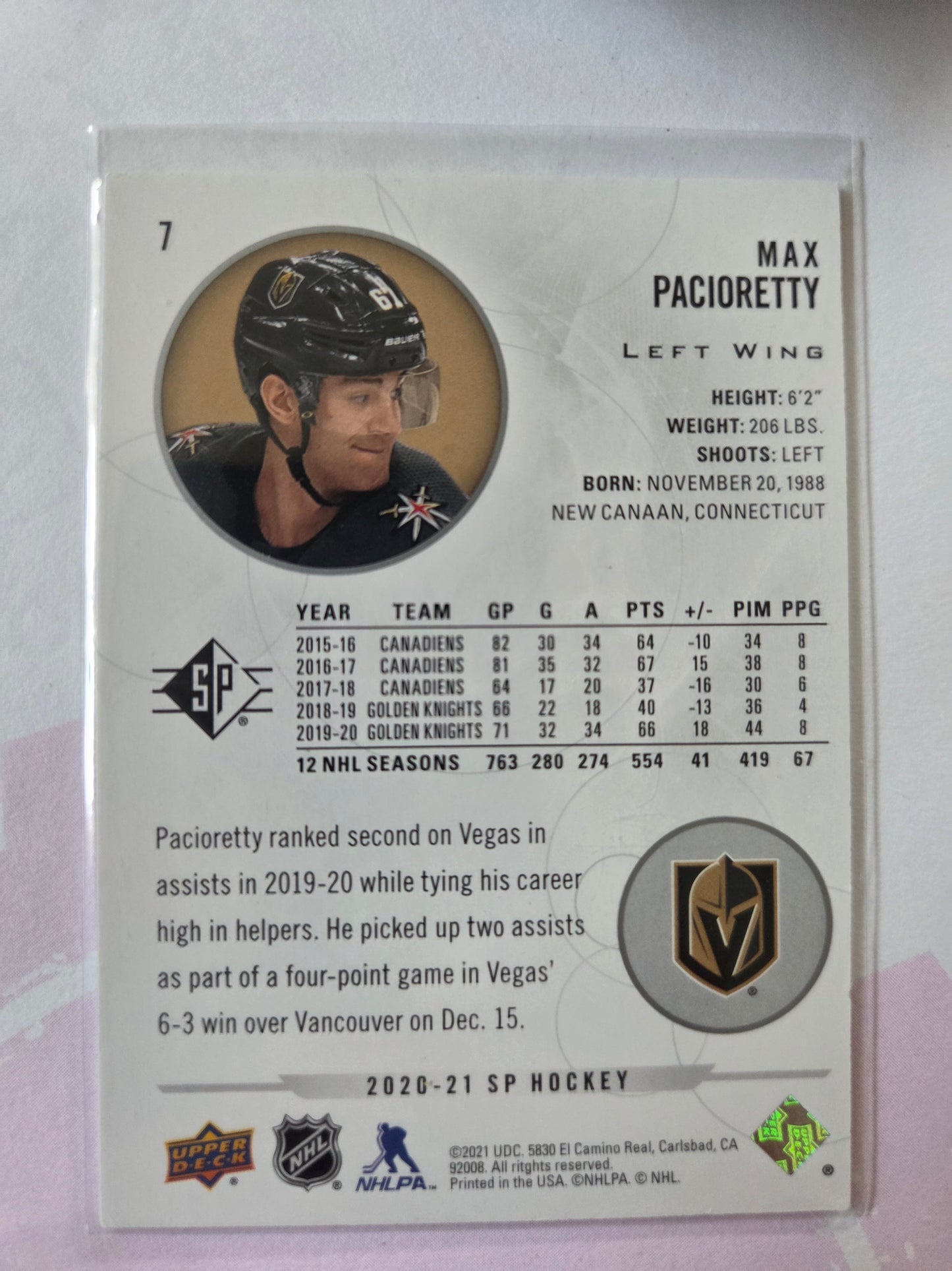 Max Pacioretty SP Hockey #7 [Las Vegas Golden Knights]