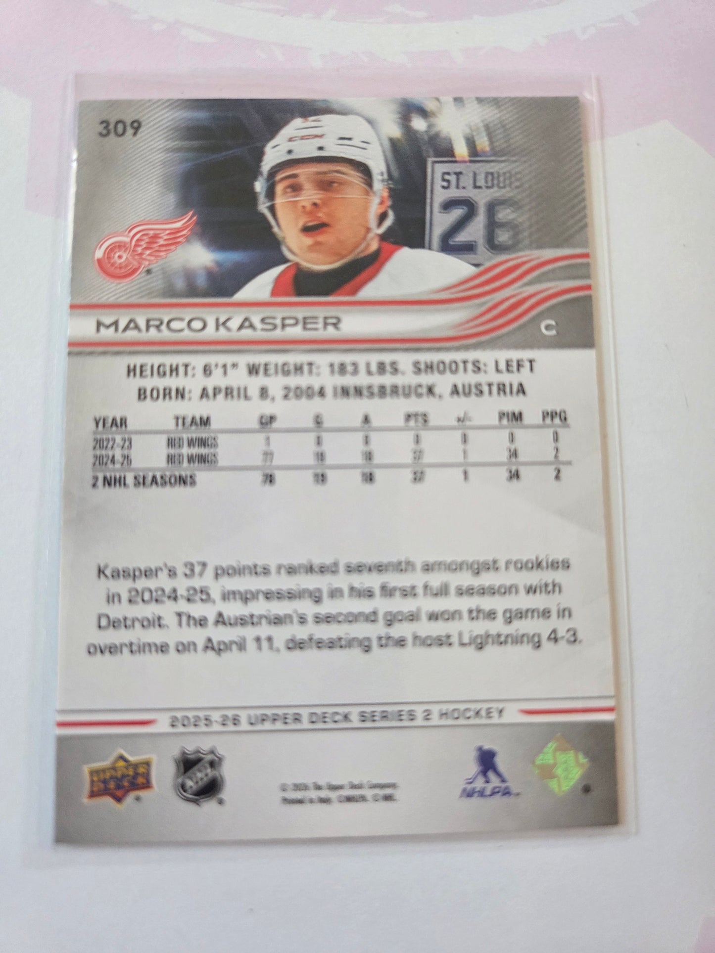 Marco Kasper Upper Deck Series 2 #309 [Detroit Red Wings]