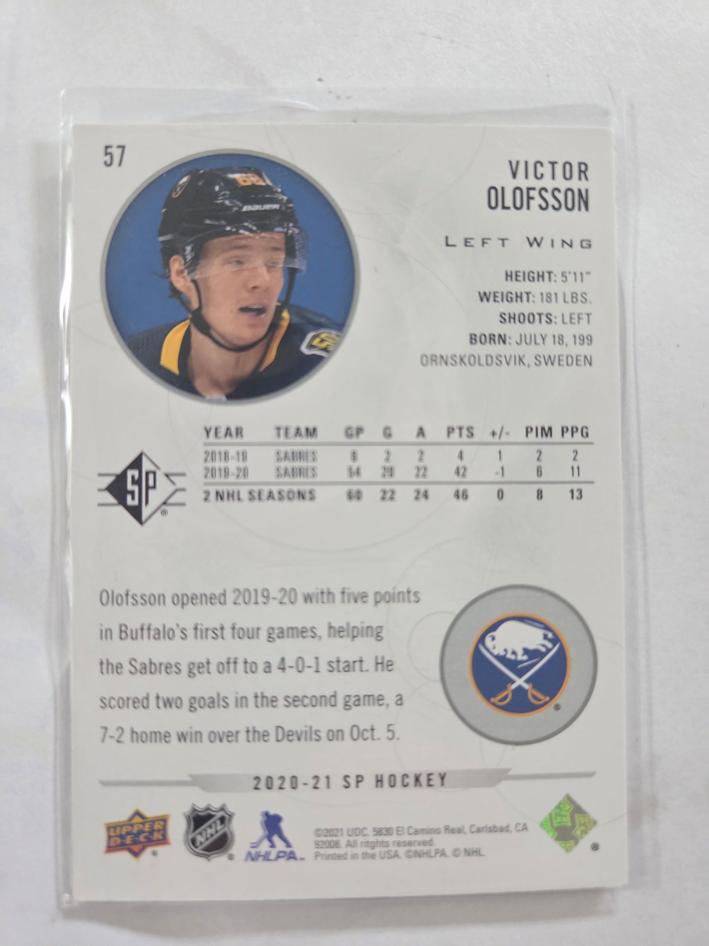 Victor Olofsson SP Hockey #57 [Buffalo Sabres]