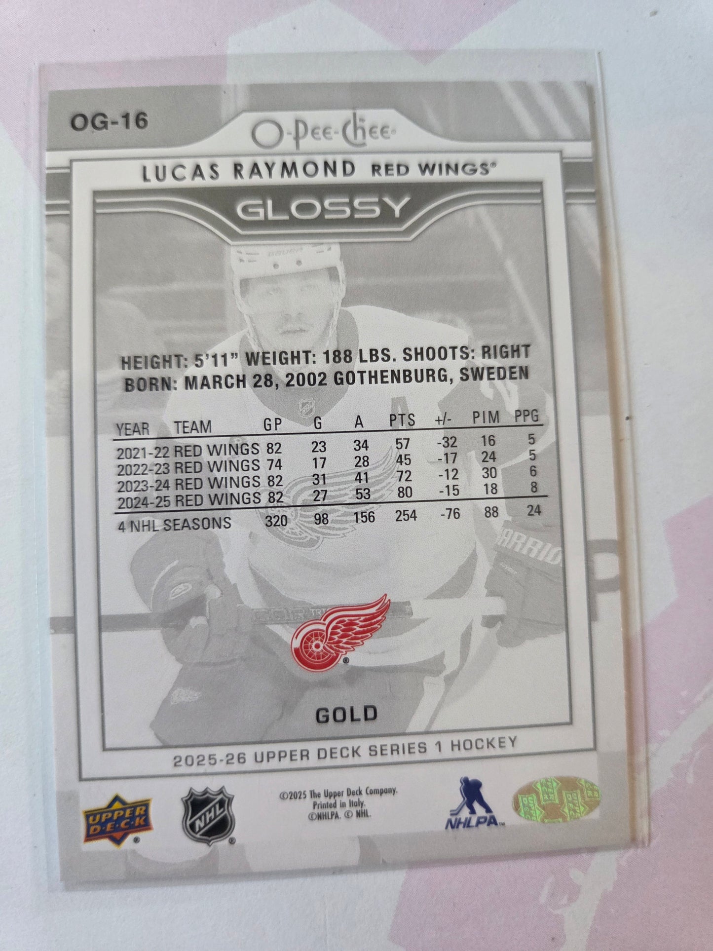 Lucas Raymond Gold O-Pee-Chee Glossy [Detroit Red Wings]