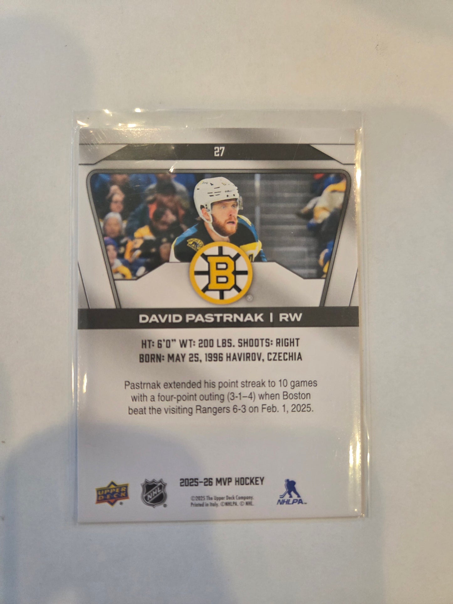 David Pastrnak Upper Deck MVP Hockey #27 [Boston Bruins]