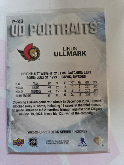 Linus Ullmark Upper Deck Series 1 Hockey UD Portraits [Ottawa Senators]