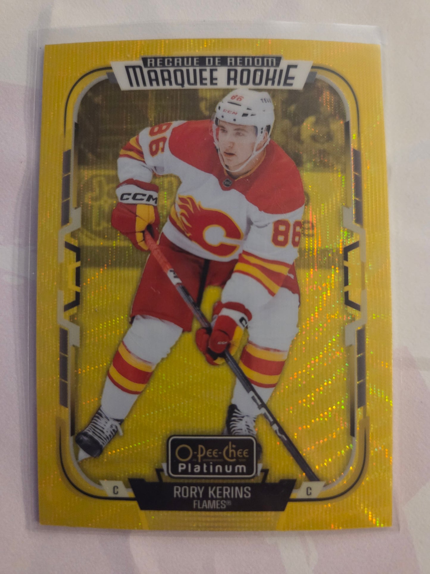 Rory Kerins O-Pee-Chee Platinum Hockey Neon Yellow Surge Marquee Rookie #208 [Calgary Flames]