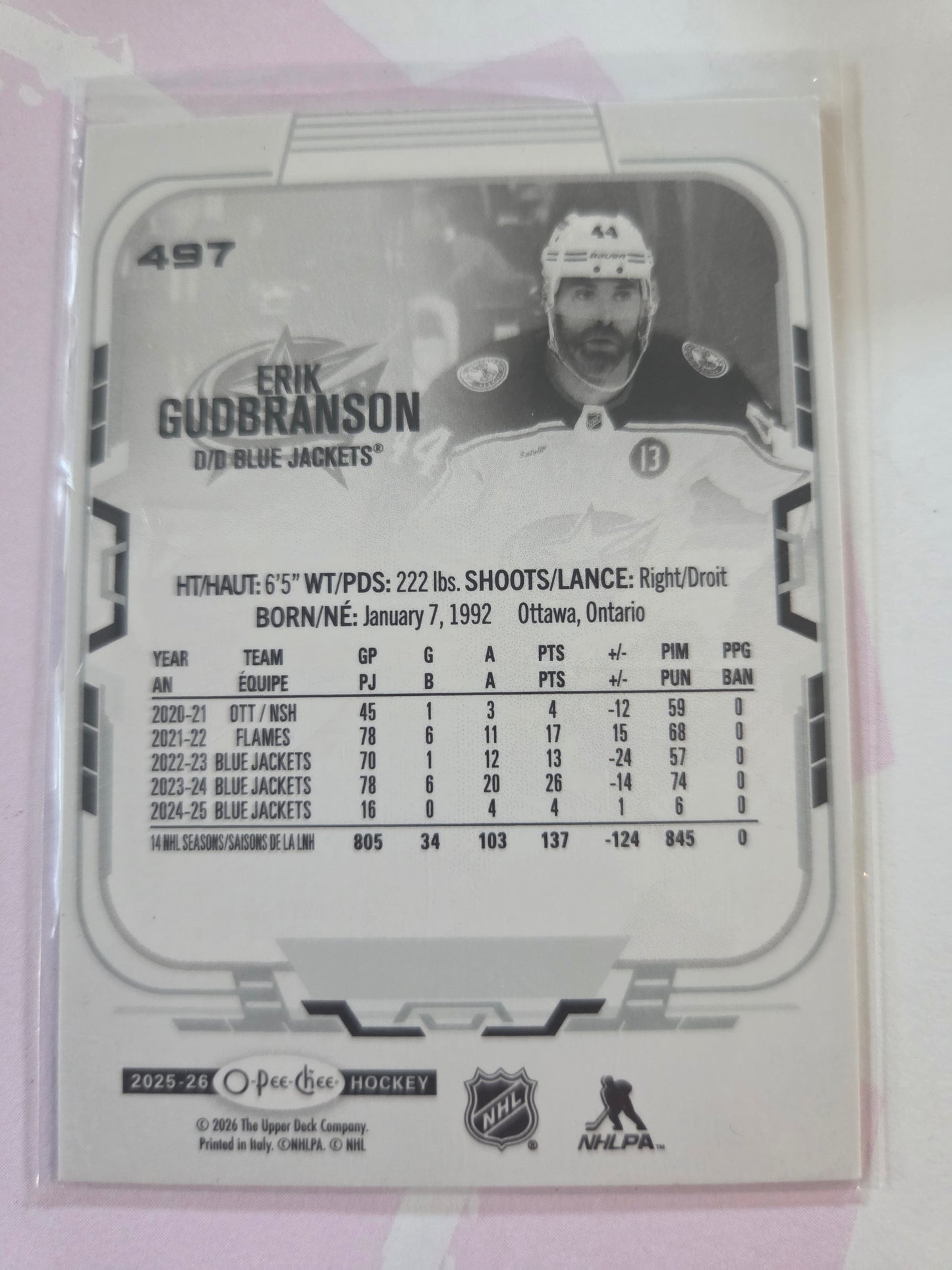 Erik Gudbranson O-Pee-Chee Hockey #497 [Columbus Blue Jackets]