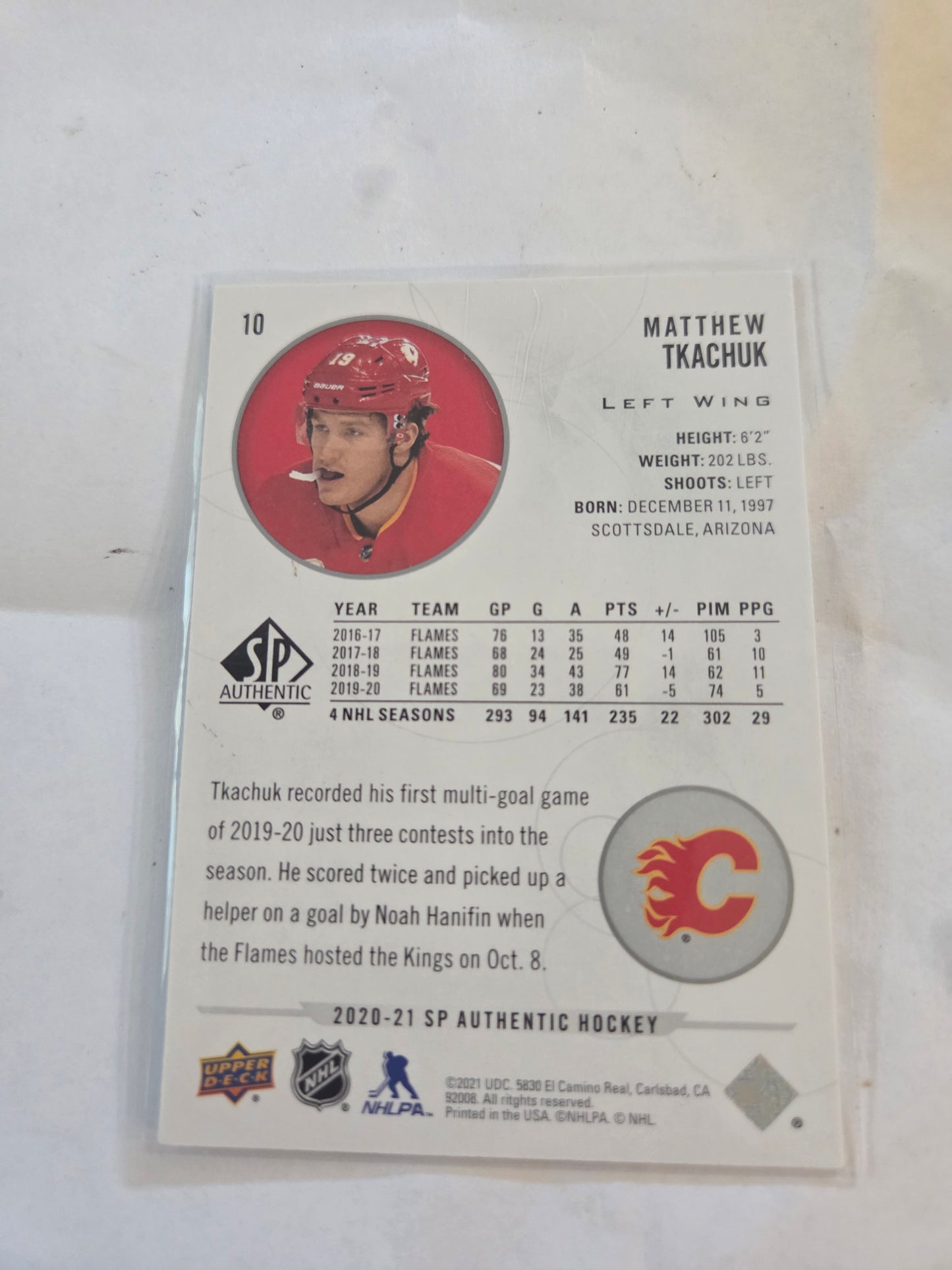 Matthew Tkachuk SP Authentic Hockey #10 [Calgary Flames]
