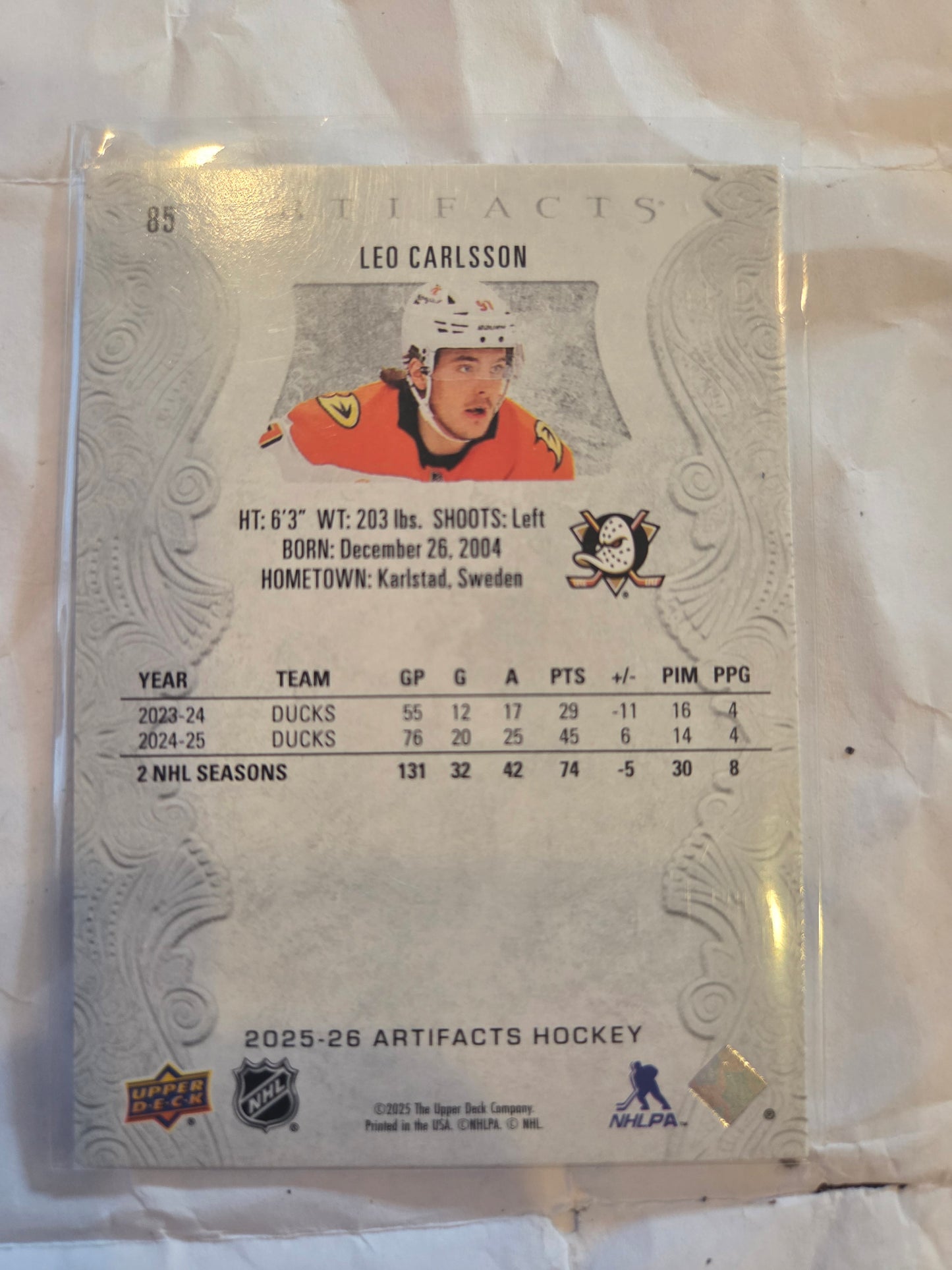Leo Carlsson Artifacts #85 [Anaheim Ducks]