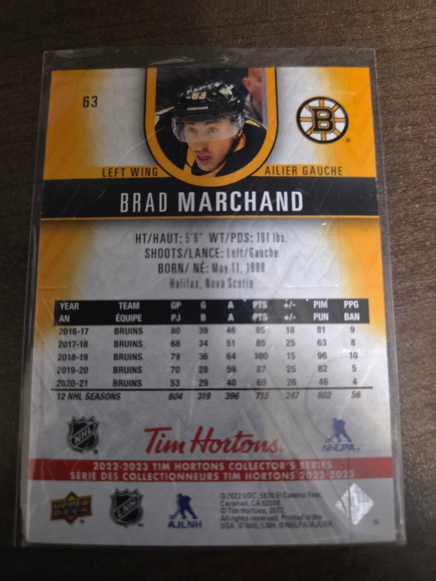 Brad Marchand Tim Hortons Upper Deck #63 [Boston Bruins]
