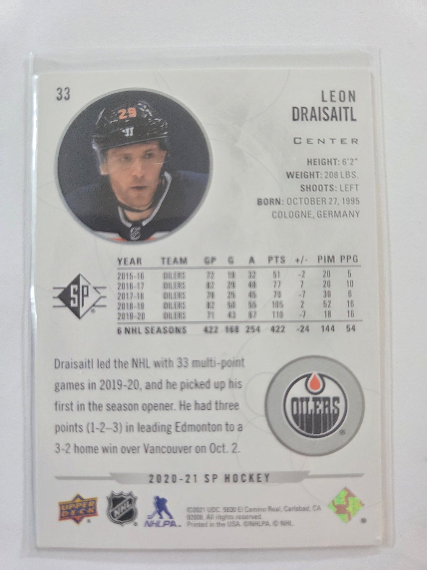 Leon Draisaitl SP Hockey #33 [Edmonton Oilers]