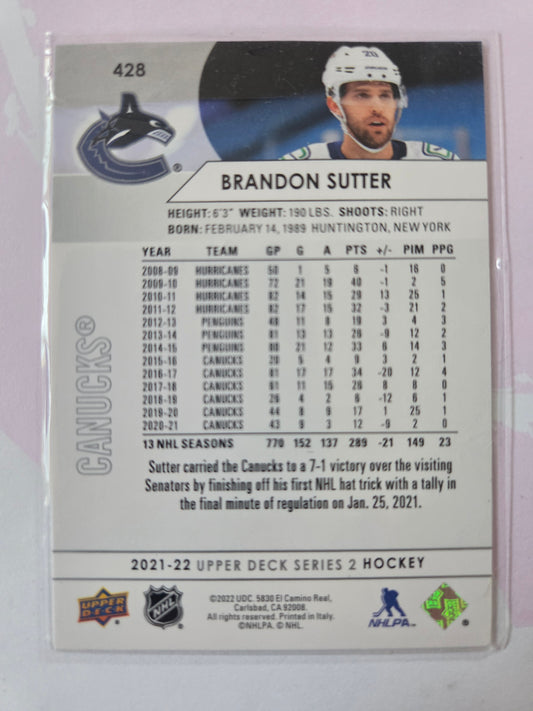 Brandon Sutter Upper Deck Series 2 #428 [Vancouver Canucks]